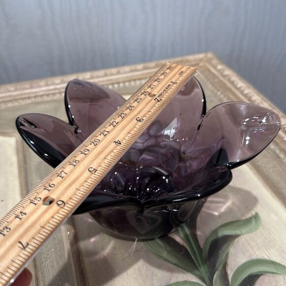 Vintage Handblown Amethyst Purple Murano Glass Tulip Flower Shape Vase Dish - Picture 10 of 12